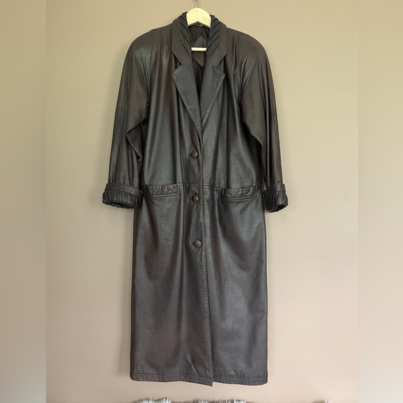 {Jacqueline Ferrar} Vintage Leather Trench Jacket in Brown - Womens Small